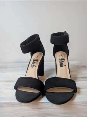 SHEIN Black Block Heel Ankle Strap Sandals